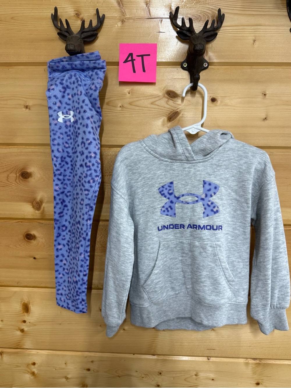 Under Armour Gray Hoodie and Purple Leopard Leggings Set - 4T